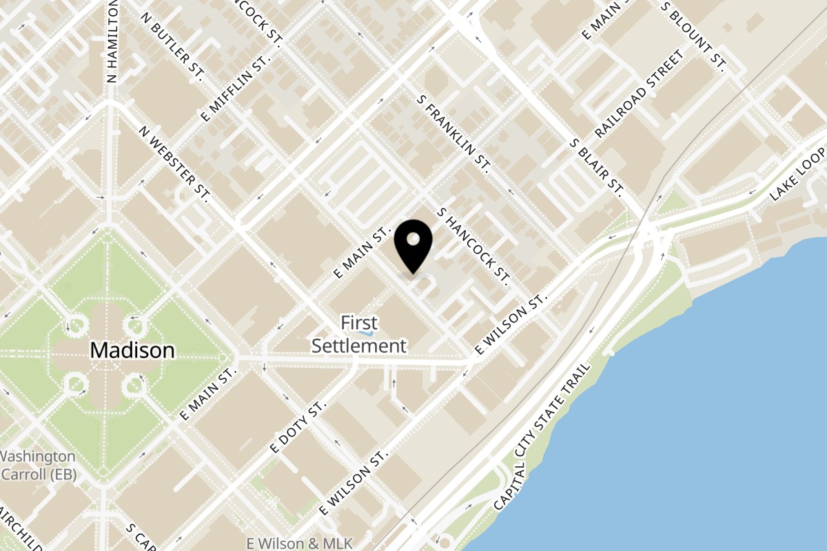 Map showing the location of Garibaldi Mexican Restaurant on 117 S Butler St in Madison